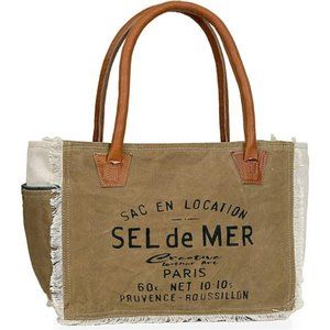 CLA Bags Sel De Mer Upcycled Canvas Hand Bag Upcycled Canvas & Cowhide Tote Bag